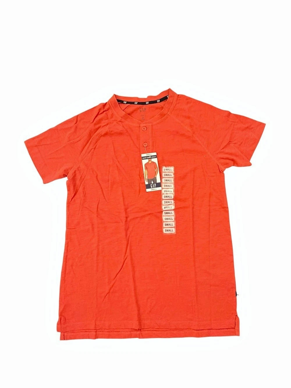GAP Mens Short Sleeve Henley Shirt Red Orange / Baked Apple Small NEW $35 Cotton